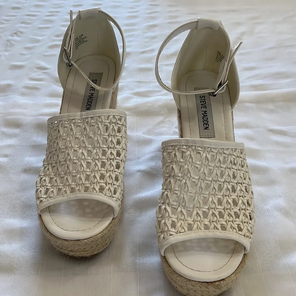 Steve Madden Joni espadrille white wedge platform sandals heels Size 8.5